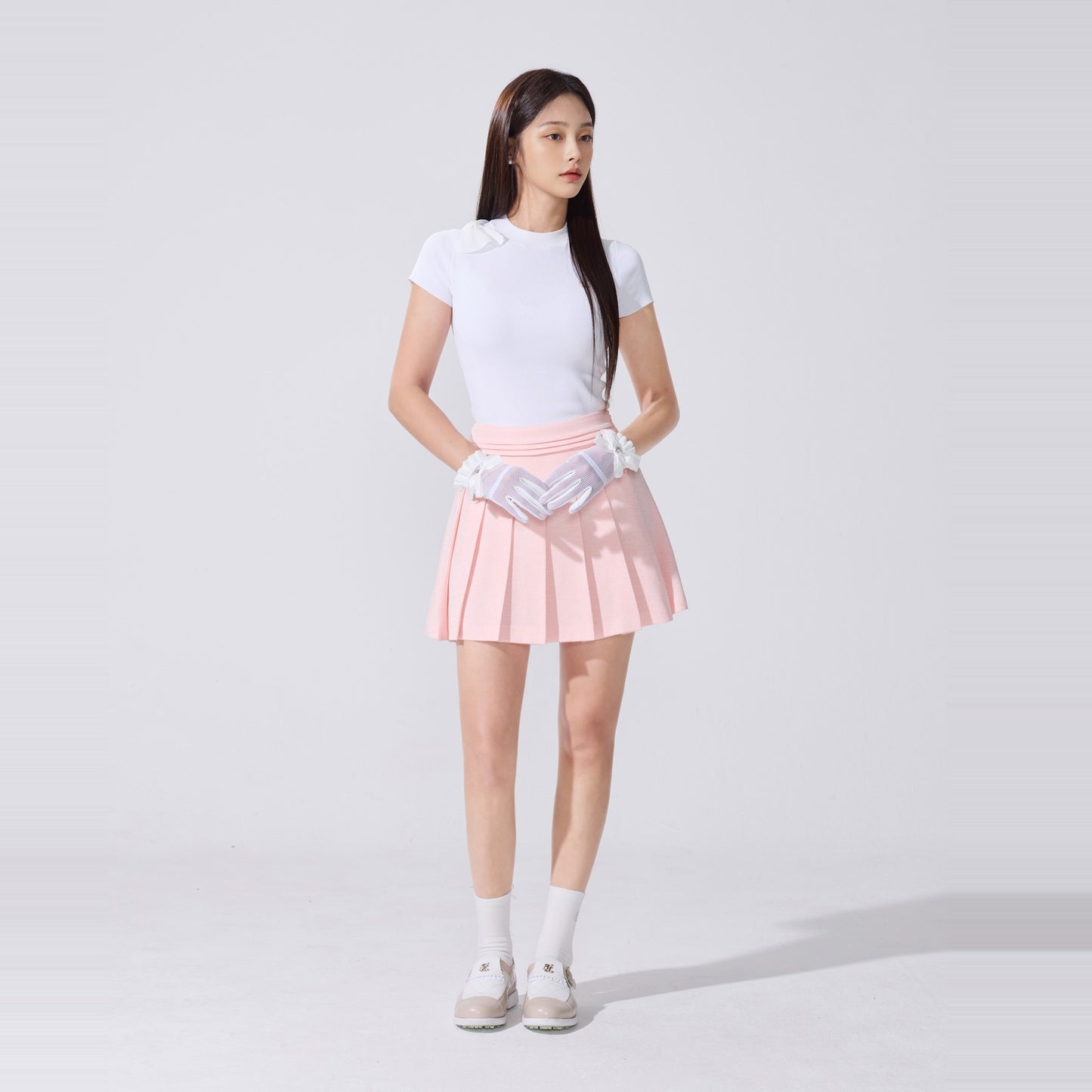 シフォンリボンキャップスリーブニット (ホワイト)