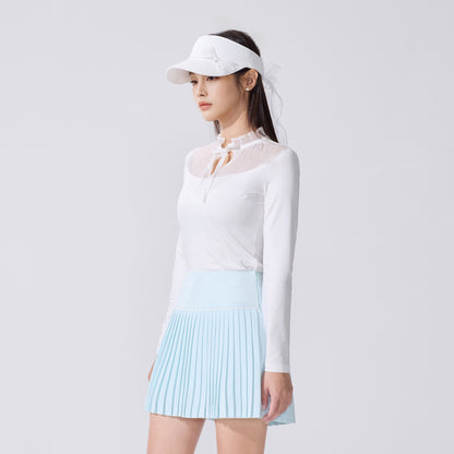シースルーシャーリングハイネックTシャツ (ホワイト)